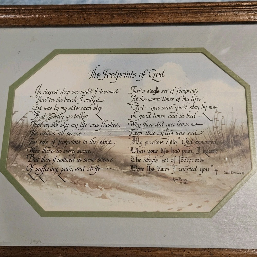 Footprints In The Sand Framed Print Gail Brown Christian Wall Decor - Picture 2 of 5